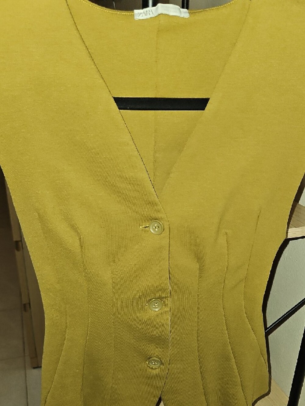 Zara Sleeveless V-Neck Button Front Dress in Mustard - Picture 3 of 6